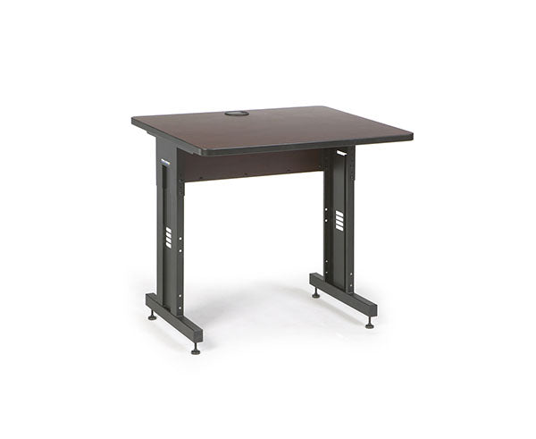 Compact 36" W x 30" D training desk with African Mahogany finish and black base