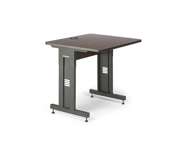 African Mahogany training table featuring a sturdy black base