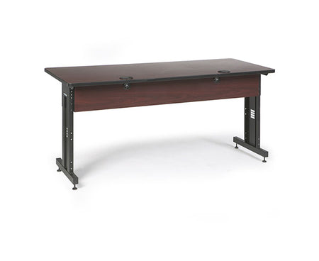 72" wide training desk with a combination of African Mahogany and black finish