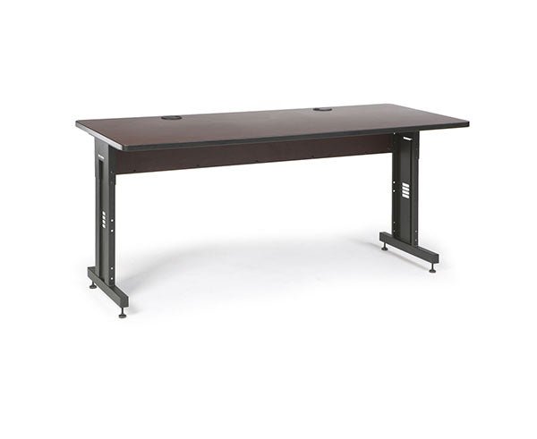Spacious rectangular training table with a black and African Mahogany two-tone top