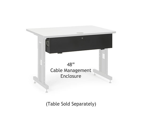 A 48-inch training table featuring an integrated cable management enclosure