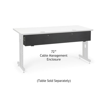 A 72-inch training table featuring an integrated cable management enclosure