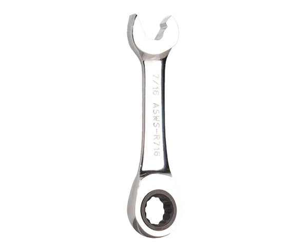 7/16" Ratcheting Stubby Speed Wrench isolated on a white background