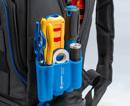 Technician's tool bag backpack with multiple pockets and tool slots
