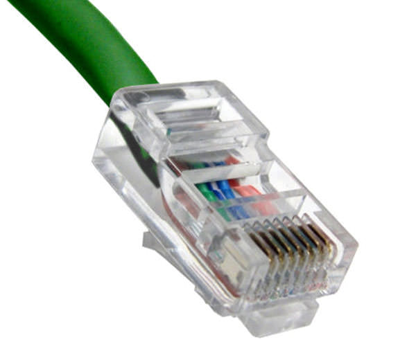 A 7-foot Cat5e non-booted UTP Ethernet patch cable in green