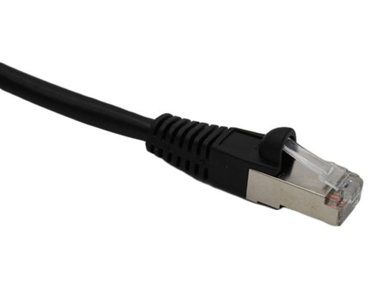Short 0.5ft Cat5e F/UTP network cable in black against a white backdrop