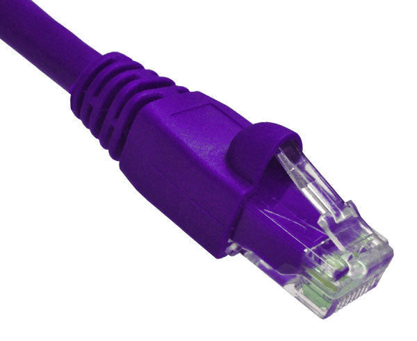 A purple Cat6A snagless unshielded Ethernet patch cable on a white background