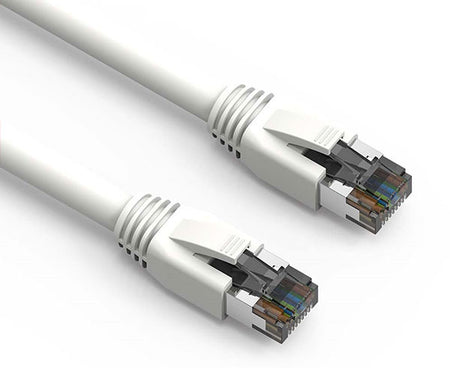 15ft Cat8 40G Shielded Ethernet Patch Cable in white color with S/FTP shielding