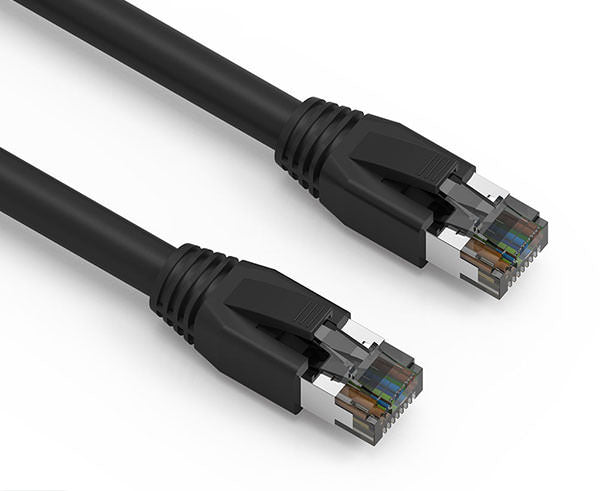 A 25ft Cat8 40G shielded Ethernet patch cable in black color