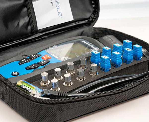 Cable Mapper Pro device stored securely in its protective black carrying case