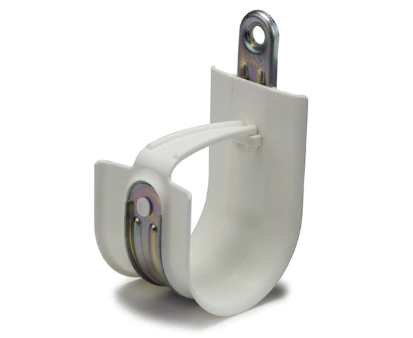 A polypropylene screw mount j-hook with retainer bar.