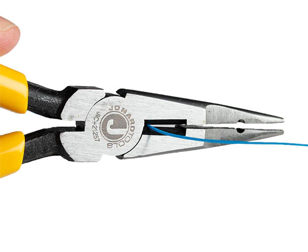 Long Nose Telecom Pliers cutting a blue wire