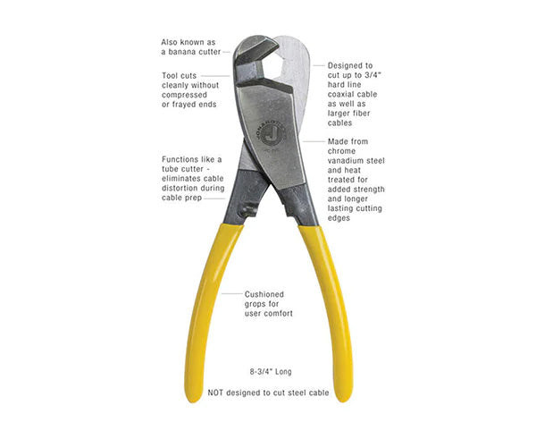 Close-up of the 3/4" COAX cable cutter's yellowhandles
