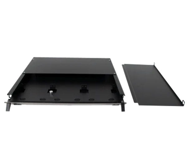 HD Slide Out Fiber Patch and Splice Panel in black with slide-out mechanism and cable management features