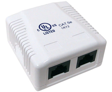 White 2-port CAT5E ethernet surface mount box