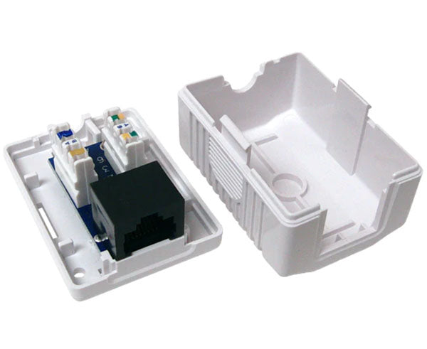 White CAT5E surface mount box with single connector option