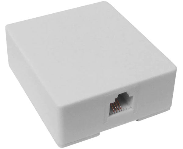 RJ11 single port wall box in white, suitable for surface mounting