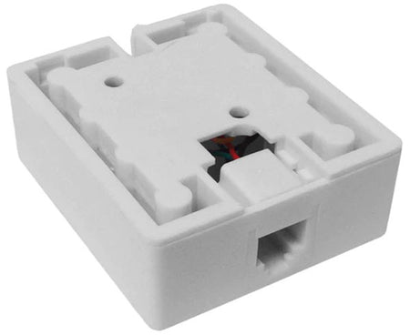 White RJ11 connection box with central cable access point