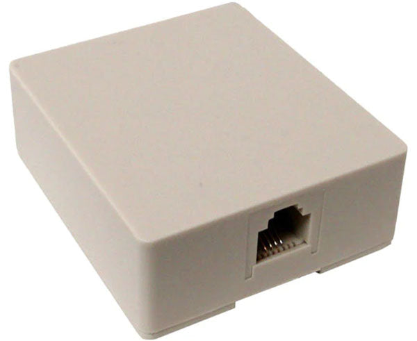 Surface mount box for RJ11 port in ivory, with pre-wired setup