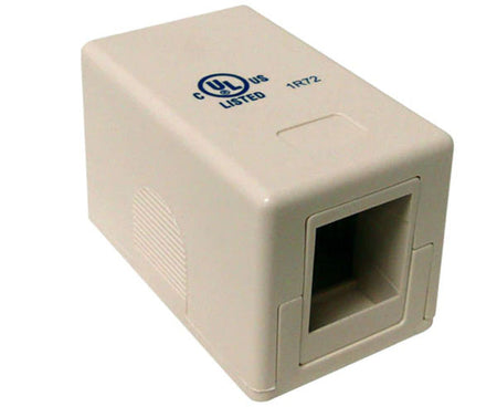 One-port blank surface mount box in ivory with UL logo