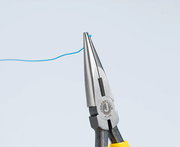 Detail of the kit's pliers entwined with blue fiber thread