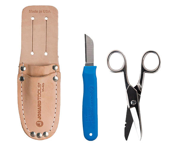 Network Technician's scissors with protective leather pouch