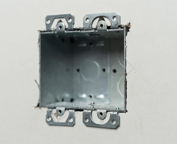 The 1-Gang metal electrical box component of the Wall Box Template & Level kit
