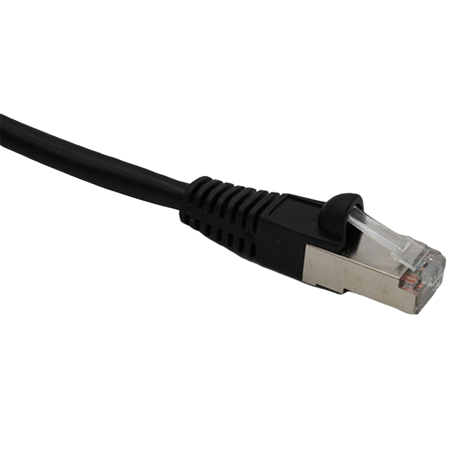 Black Cat5e Shielded Ethernet cable on a white background