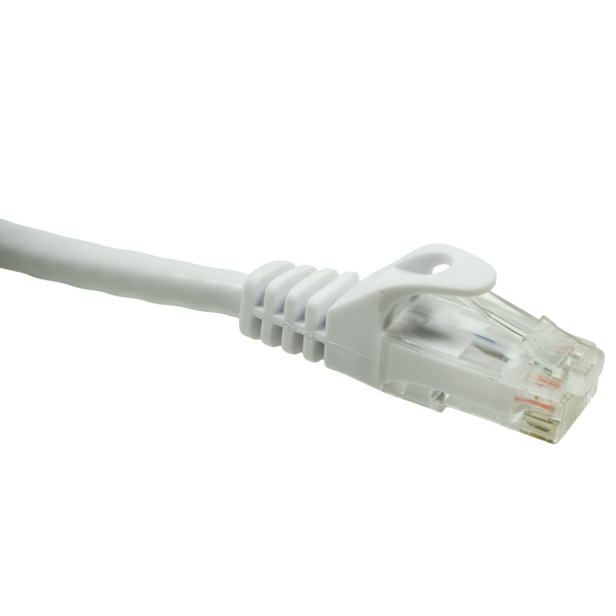 White Cat6 Ethernet cable on a white background