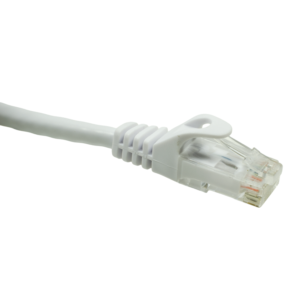 White Cat6 Ethernet cable on a white background