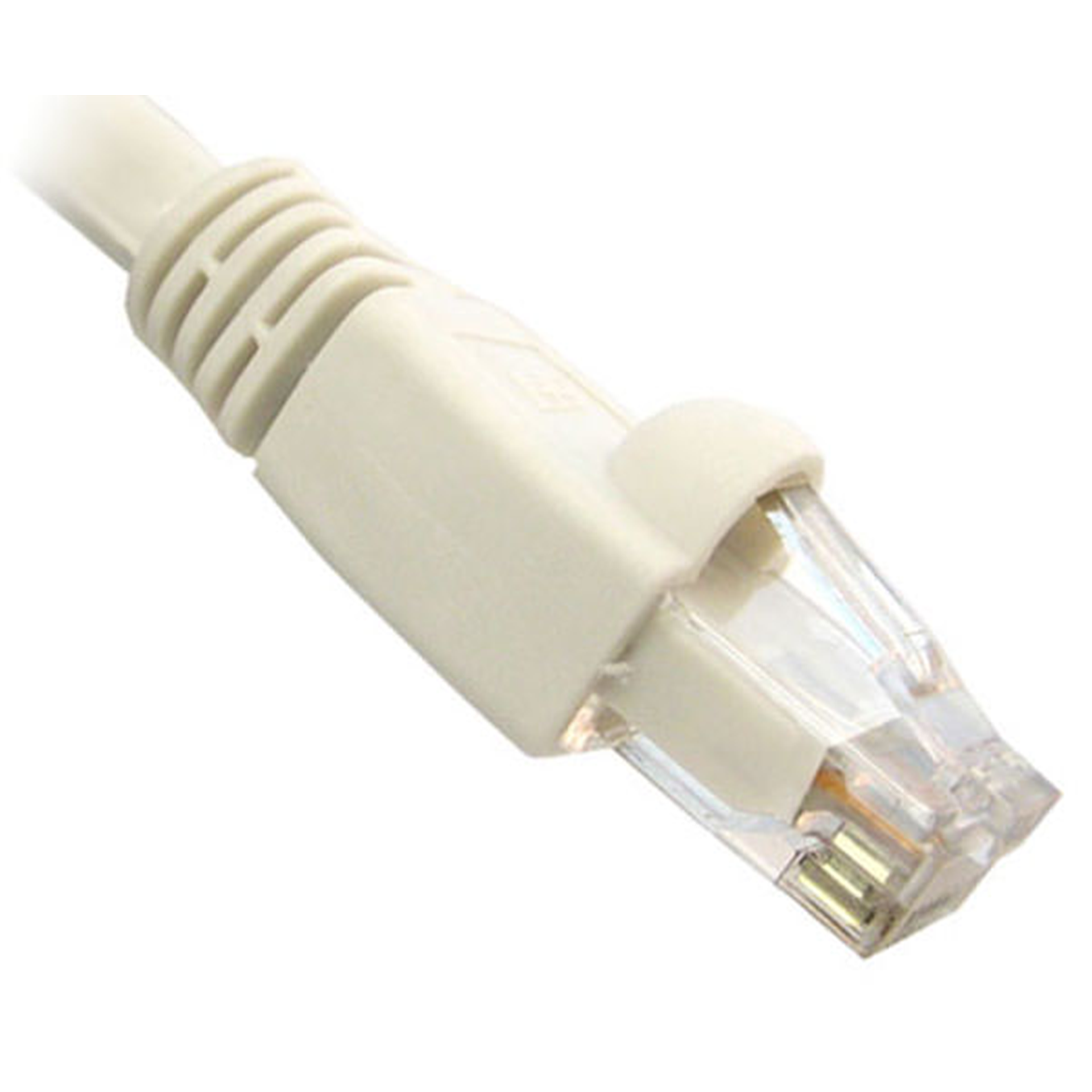 White Cat6A Ethernet cable on a white background