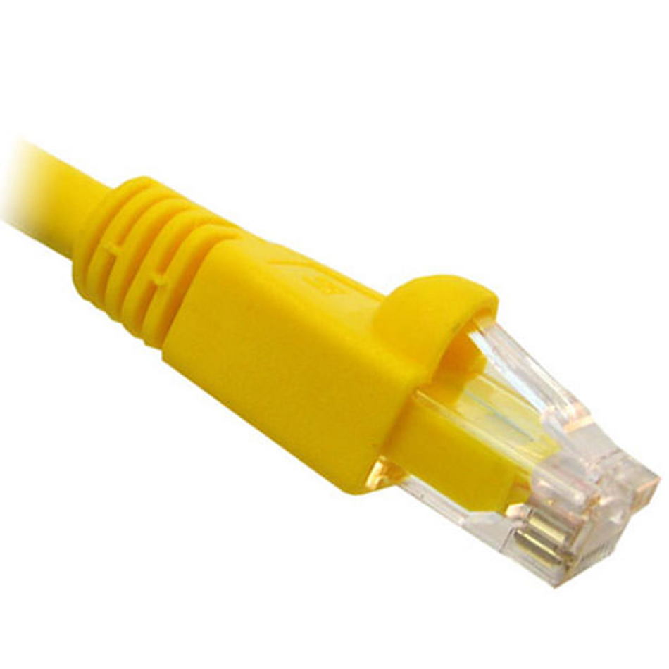 Yellow Cat6A Ethernet cable on a white background