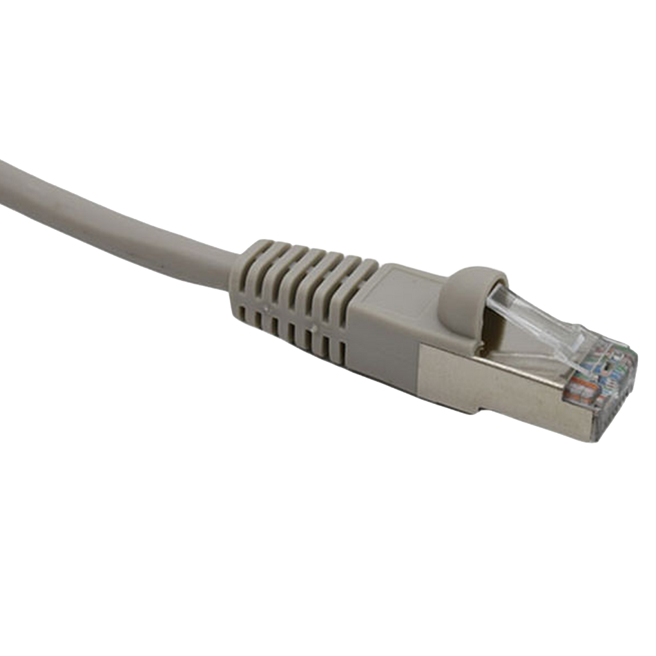 Gray Cat6 double-shielded Ethernet cable on a white background