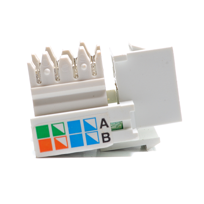 White electronic component with labeled slots on a white background