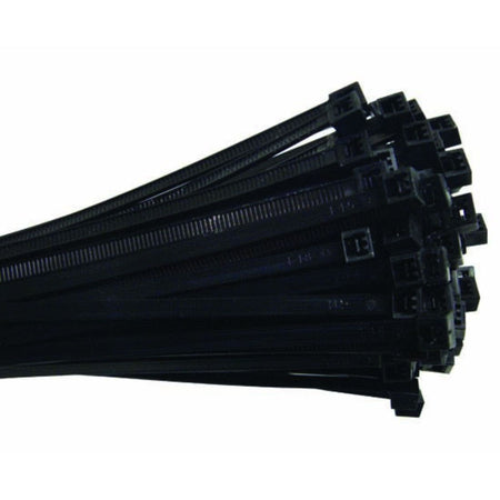 A pile of black 4 inch cable ties.