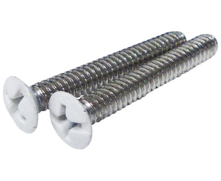 Two metal screws isolated on a white surface