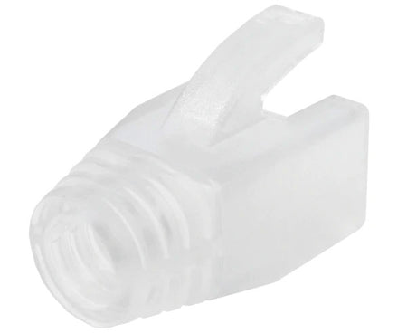 7.0mm clear strain relief boot for cat5e modular plugs showing cable entry.