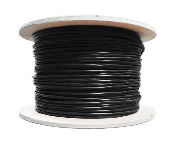 Gel filled CAT5E outdoor bulk ethernet cable on a wooden spool.