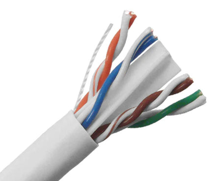 CAT6A plenum bulk ethernet cable with white jacket.