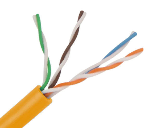 CAT6A slim stranded bulk ethernet cable with orange jacket.