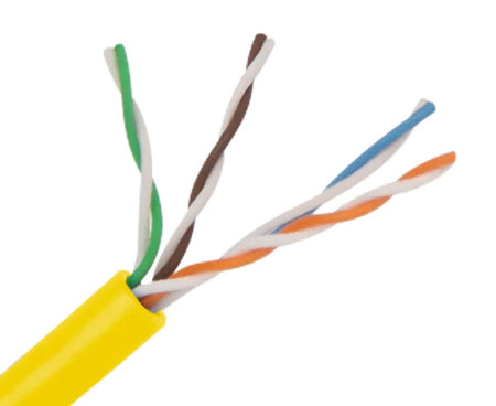 CAT6A slim stranded bulk ethernet cable with yellow jacket.