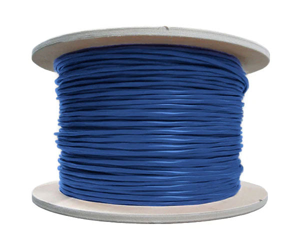 Dual shielded CAT8.1 bulk ethernet cable on a wooden spool.