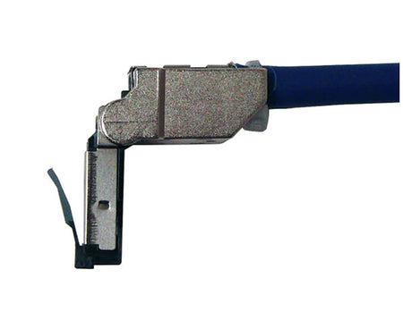 Cat6a shielded RJ45 flex connector angled at 90 degrees.