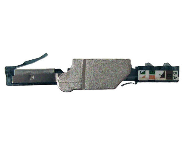 Cat6a shielded RJ45 flex connector with open body.