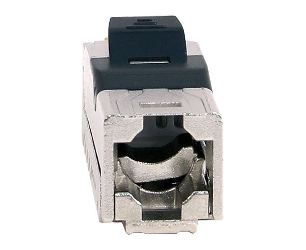Cat6a shielded field termination RJ45 plug showing cable entry.