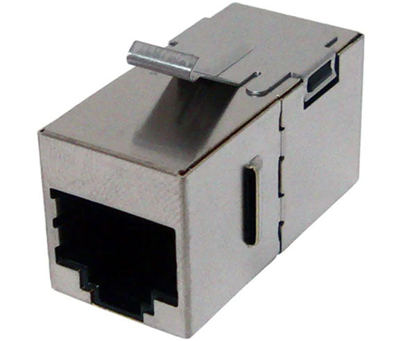 Cat5e shielded inline coupler with metal body.
