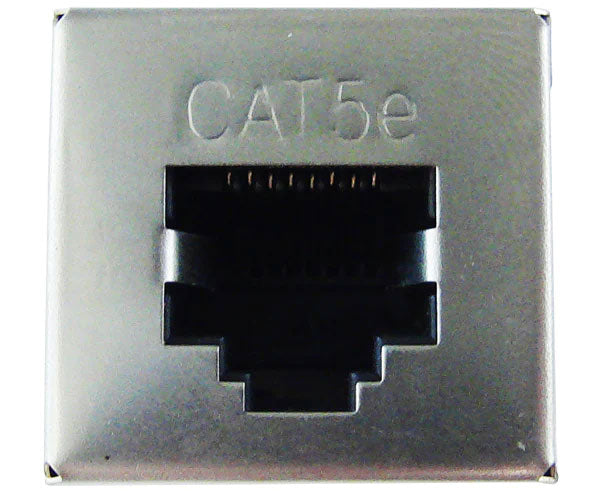 Cat5e shielded inline coupler with ethernet port and gold plated contacts.