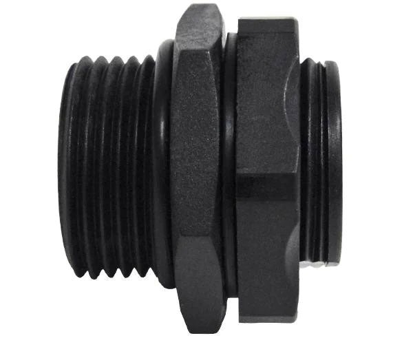 Cat6 IP67 outdoor rated shielded coupler with sealing o-rings and plastic nut.