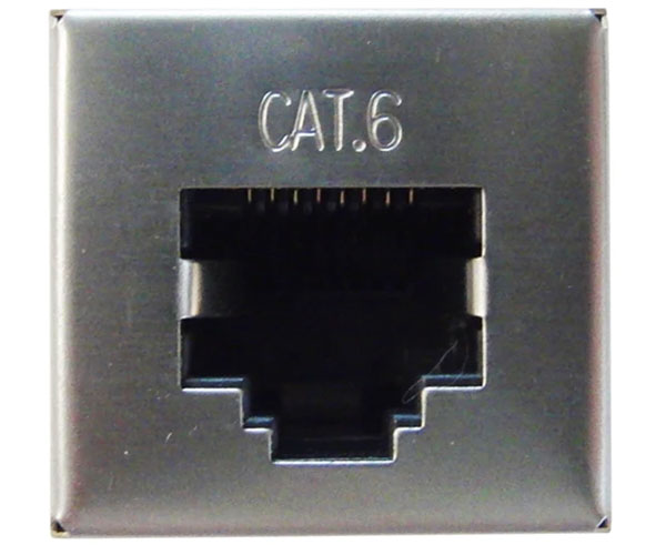 Cat6 shielded inline coupler with metal body and gold plated contacts.