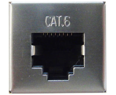 Cat6 shielded inline coupler with metal body and gold plated contacts.